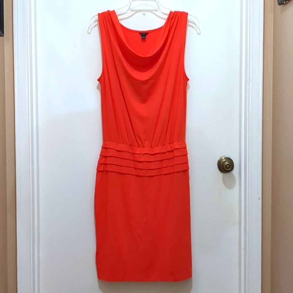 Anny Taylor Dress Sheath Bright Pullover Coral Pintuck Blouson Sleeveless Size S